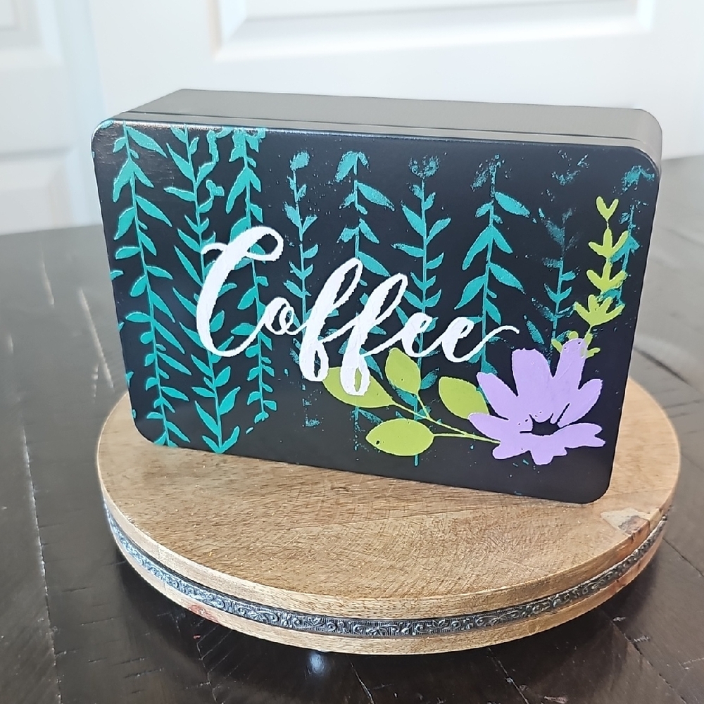 Floral Coffee Tin - Black and Green